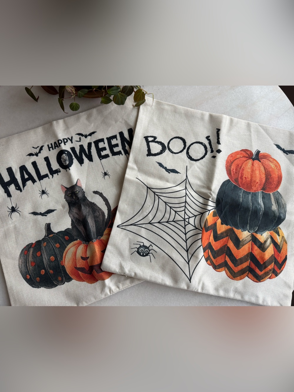 Halloween Cat Pumpkin Throw Pillow Covers - Black cat and Pumpkin stack 2 qty